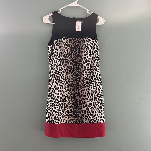 White House Black Market Leopard Print Glamour Black Red Shift Dress Size 2 - Picture 3 of 3